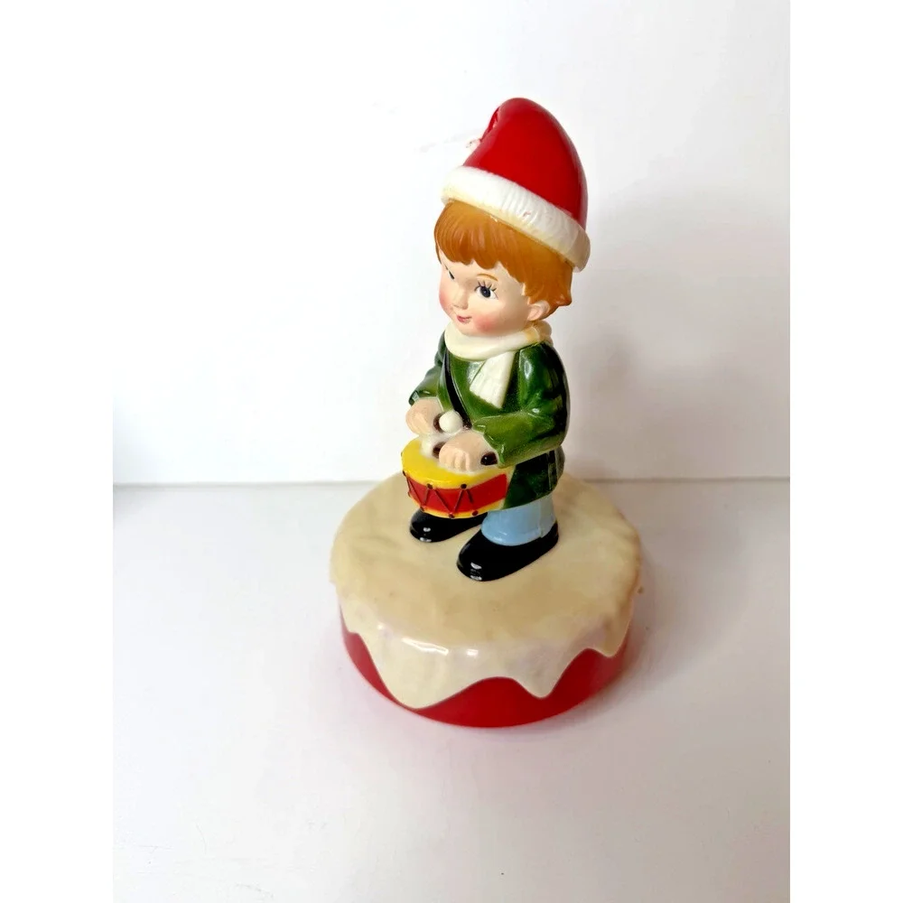 Vintage 1973 Musical Rotating Drummer Boy Christmas Figure Made in Hong Kong